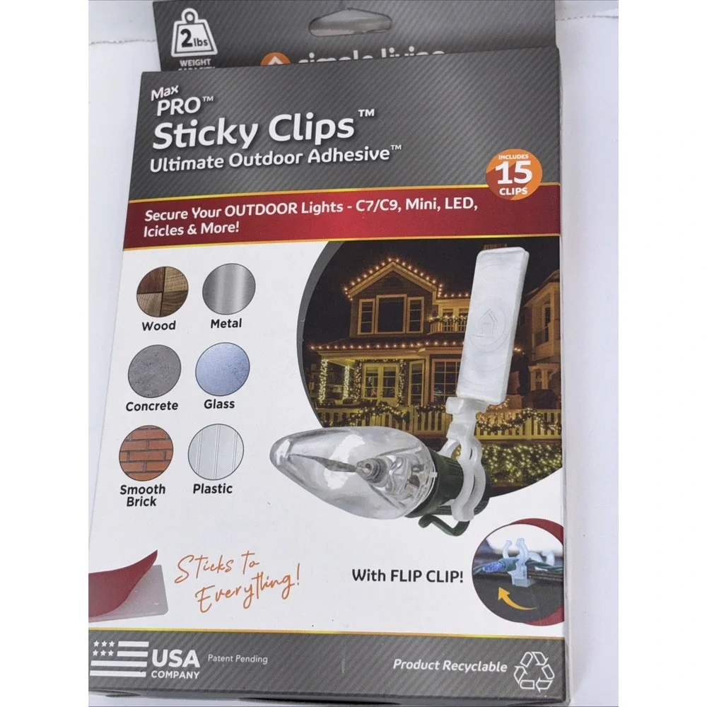 Max Pro Sticky Clip Ultimate Outdoor Adhesive, 15 Clips Outdoor Lights USA NEW!